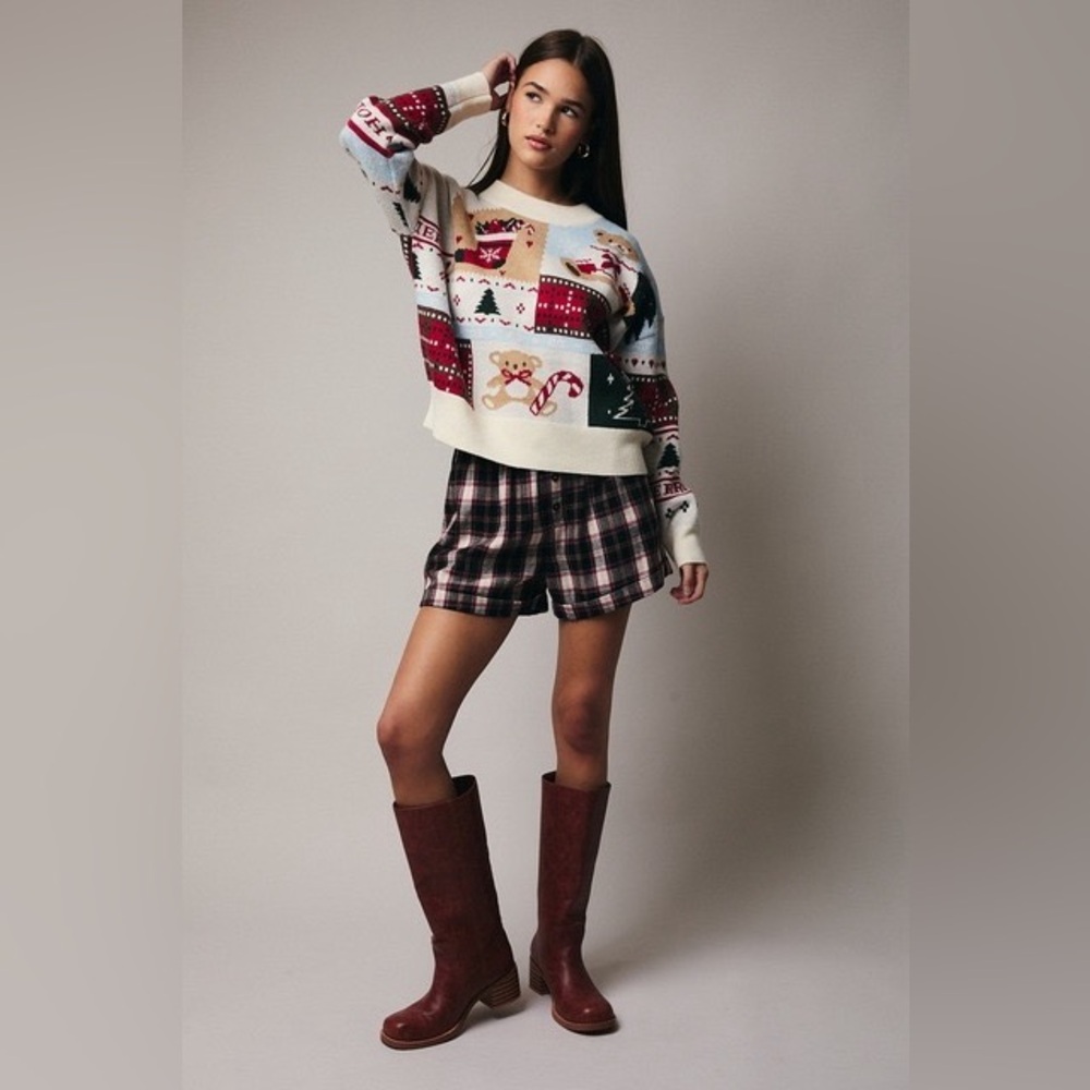 Patchwork Holiday Print Long Sleeve Knit Christmas Sweater - Sunday Edition - Picture 4 of 8